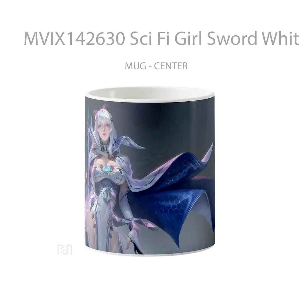 Mug Sci Fi Girl Sword White Hair Warrior Gelas Keramik Unik