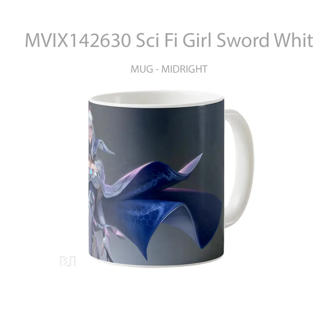 Mug Sci Fi Girl Sword White Hair Warrior Gelas Keramik Unik - All-side / Desain