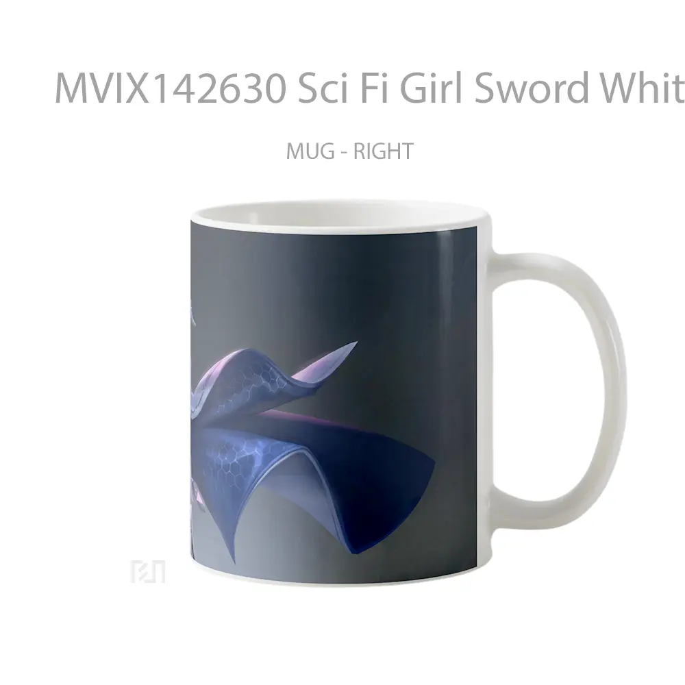 Mug Sci Fi Girl Sword White Hair Warrior Gelas Keramik Unik - All-side / Desain