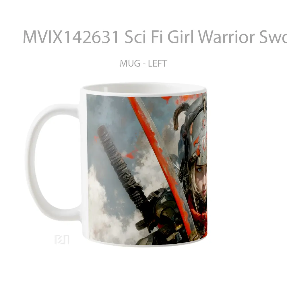 Mug Sci Fi Girl Warrior Sword Gelas Keramik Unik - All-side / Desain