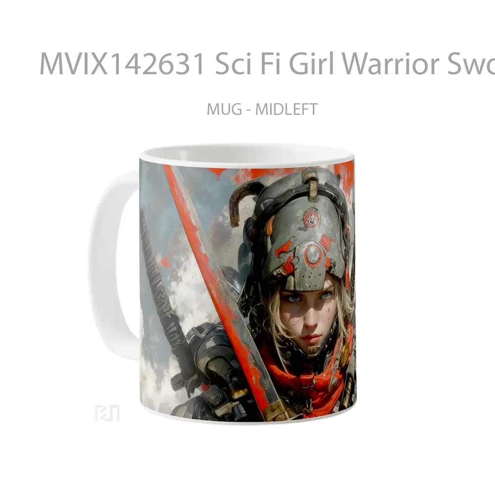 Mug Sci Fi Girl Warrior Sword Gelas Keramik Unik - All-side / Desain