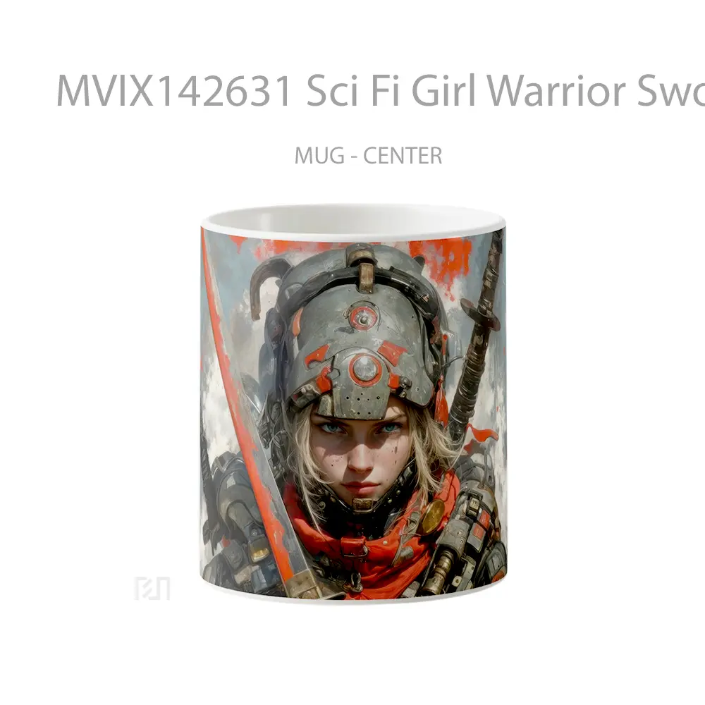 Mug Sci Fi Girl Warrior Sword Gelas Keramik Unik