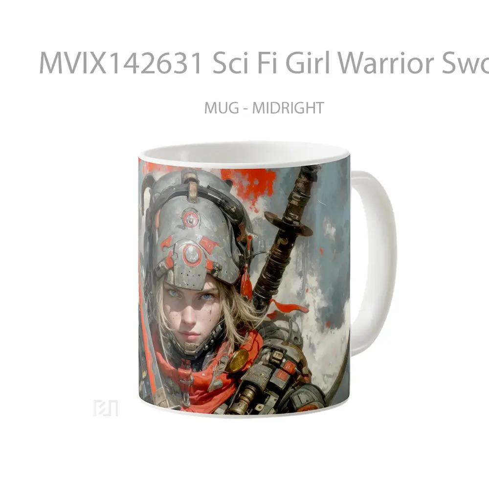 Mug Sci Fi Girl Warrior Sword Gelas Keramik Unik - All-side / Desain