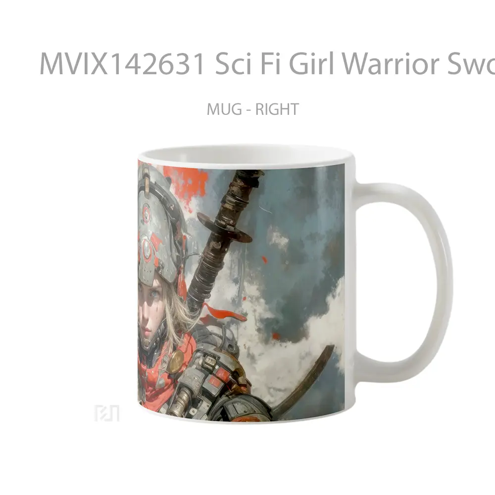 Mug Sci Fi Girl Warrior Sword Gelas Keramik Unik - All-side / Desain