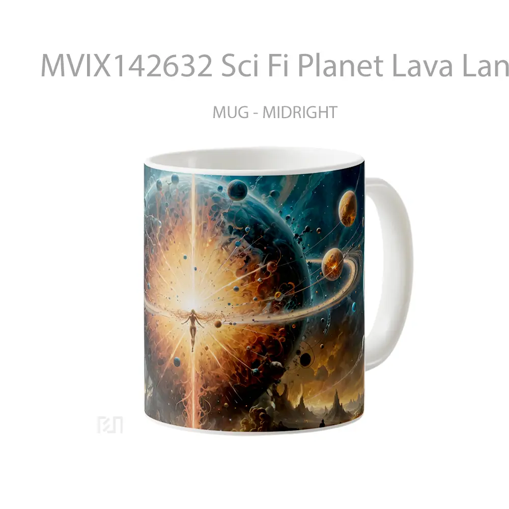 Mug Sci Fi Planet Lava Landscape Scenery Digital Art Gelas Keramik Unik - All-side / Desain