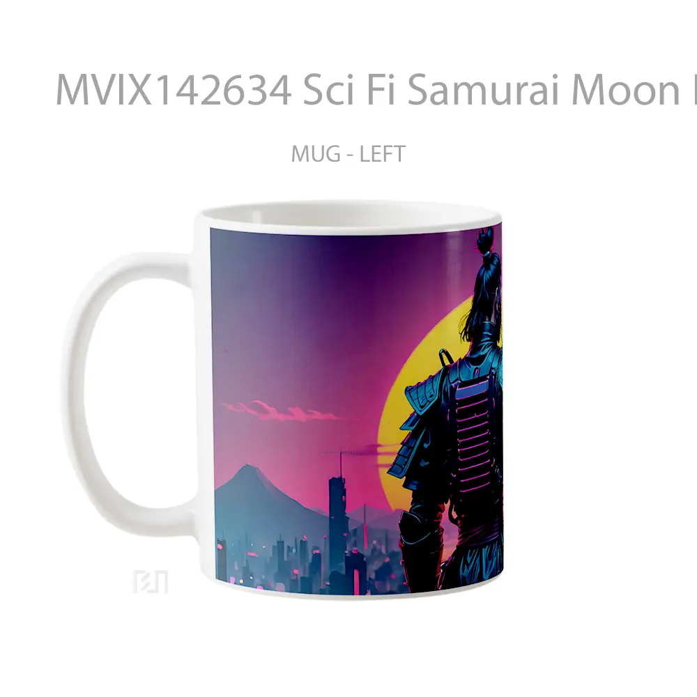 Mug Sci Fi Samurai Moon Digital Art Gelas Keramik Unik - All-side / Desain