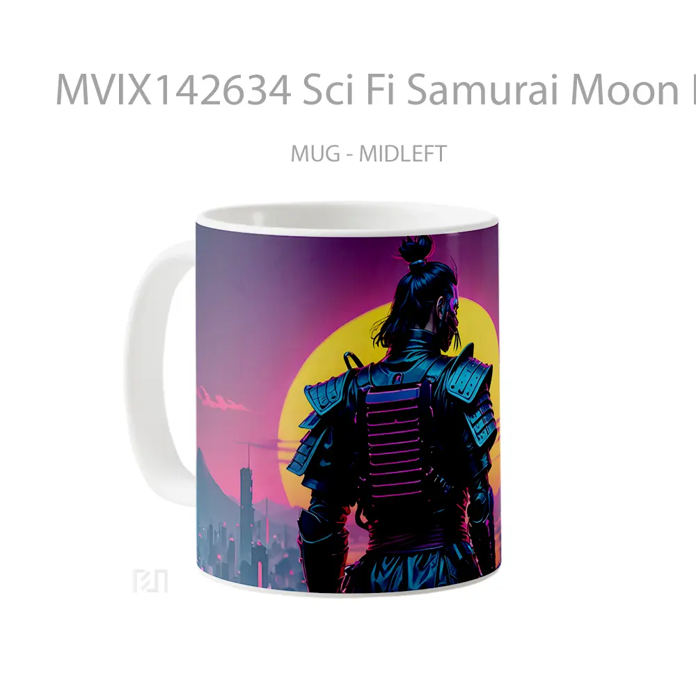 Mug Sci Fi Samurai Moon Digital Art Gelas Keramik Unik - All-side / Desain
