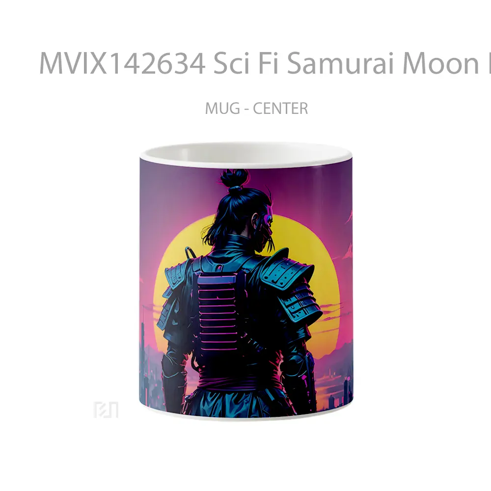 Mug Sci Fi Samurai Moon Digital Art Gelas Keramik Unik