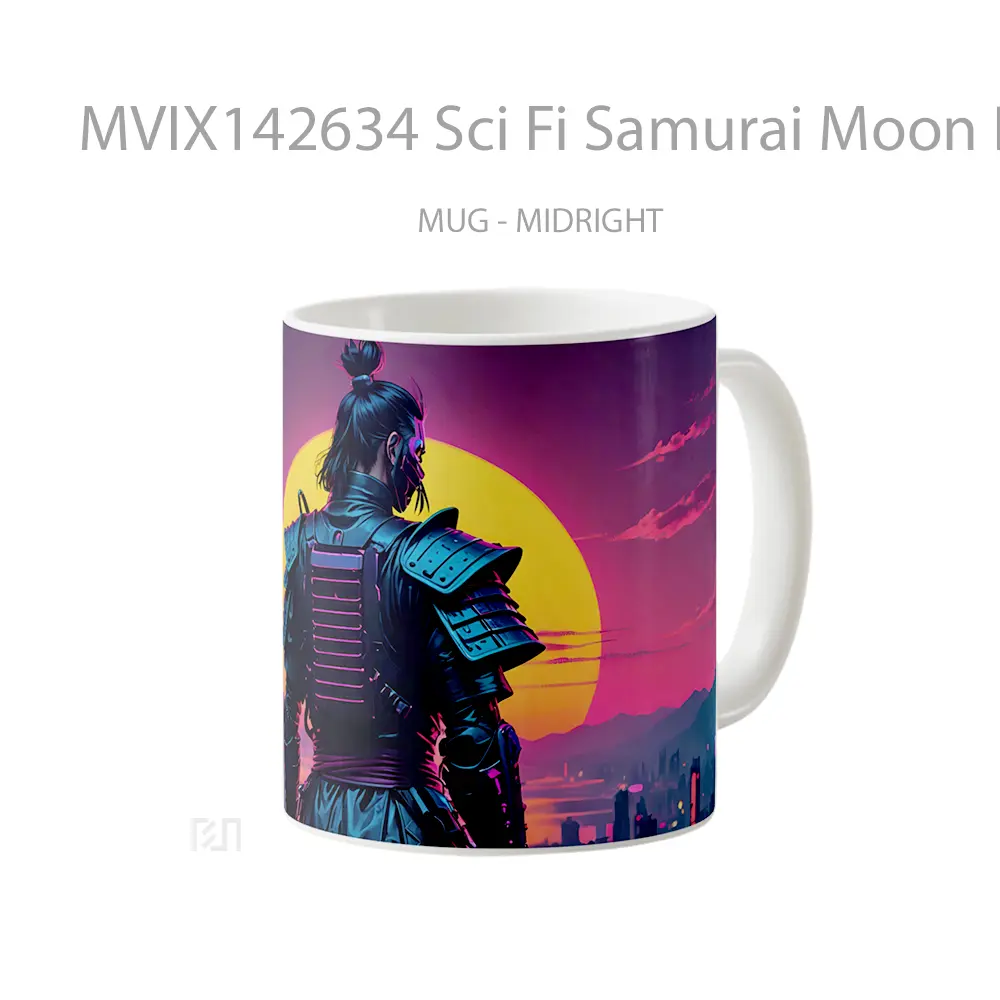 Mug Sci Fi Samurai Moon Digital Art Gelas Keramik Unik - All-side / Desain