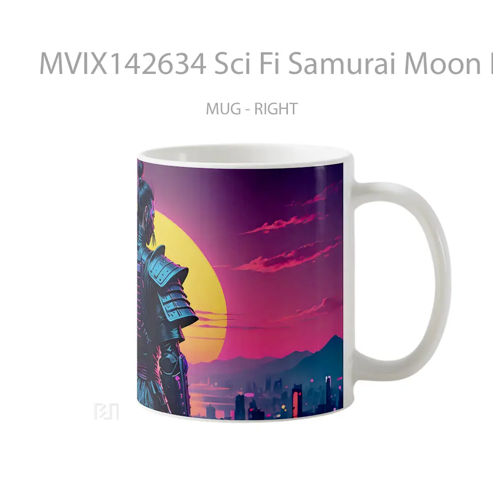 Mug Sci Fi Samurai Moon Digital Art Gelas Keramik Unik - All-side / Desain