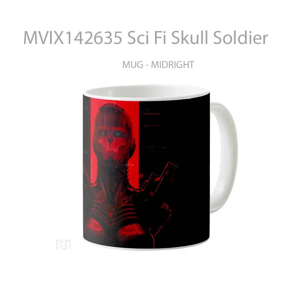 Mug Sci Fi Skull Soldier Gelas Keramik Unik - All-side / Desain