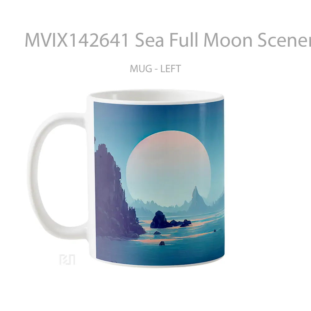 Mug Sea Full Moon Scenery Digital Art Gelas Pemandangan Alam - All-side / Desain
