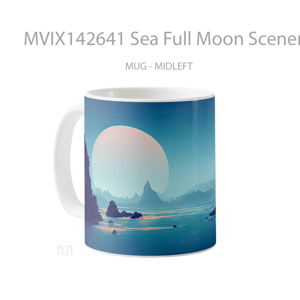 Mug Sea Full Moon Scenery Digital Art Gelas Pemandangan Alam - All-side / Desain