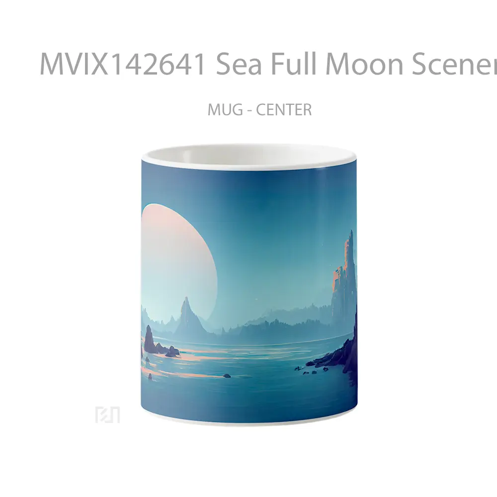 Mug Sea Full Moon Scenery Digital Art Gelas Pemandangan Alam