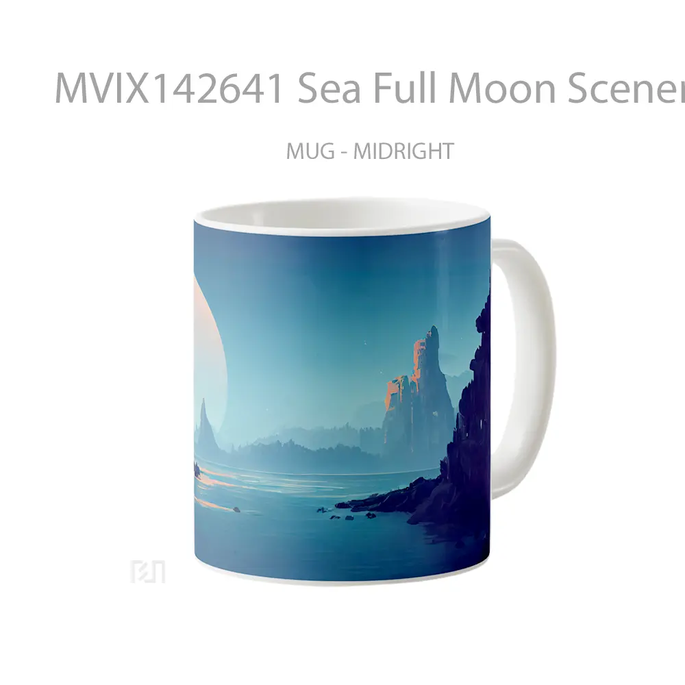 Mug Sea Full Moon Scenery Digital Art Gelas Pemandangan Alam - All-side / Desain