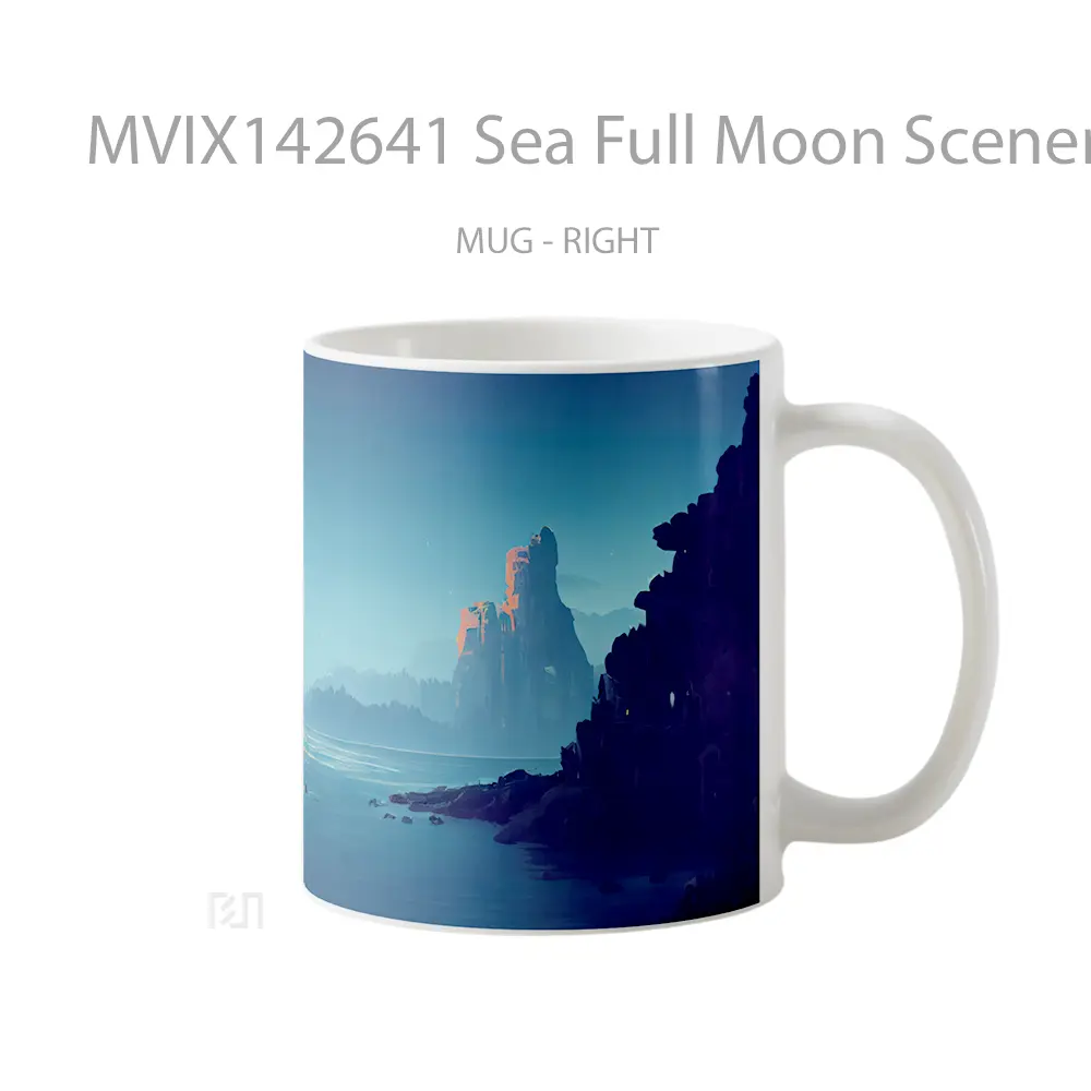 Mug Sea Full Moon Scenery Digital Art Gelas Pemandangan Alam - All-side / Desain