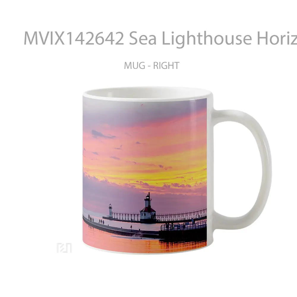Mug Sea Lighthouse Horizon Dawn Scenery Gelas Pemandangan Alam - All-side / Desain