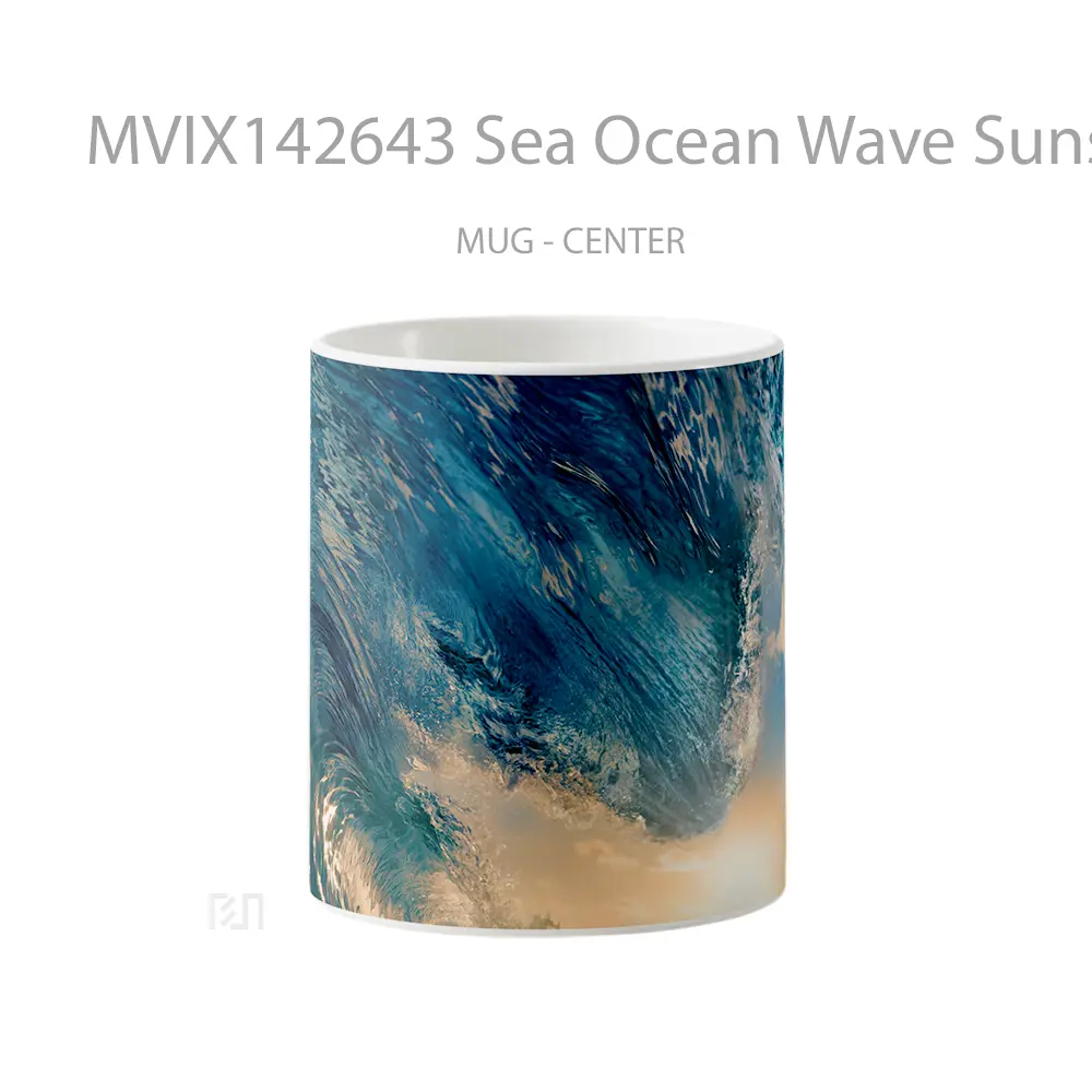 Mug Sea Ocean Wave Sunset Sky Scenery Gelas Pemandangan Alam