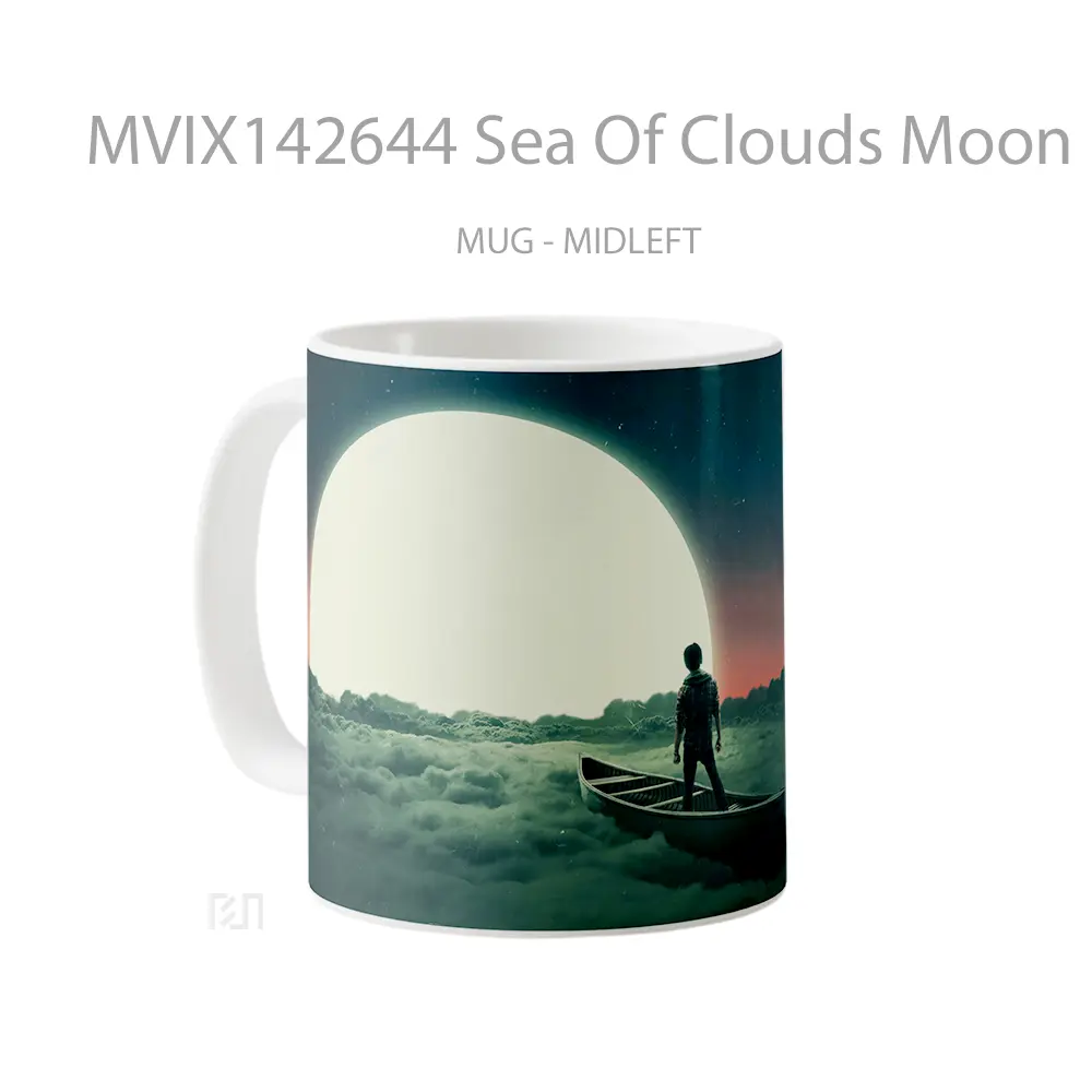 Mug Sea Of Clouds Moon Night Digital Art Gelas Pemandangan Alam - All-side / Desain
