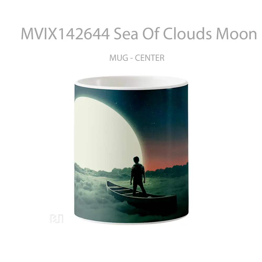 Mug Sea Of Clouds Moon Night Digital Art Gelas Pemandangan Alam