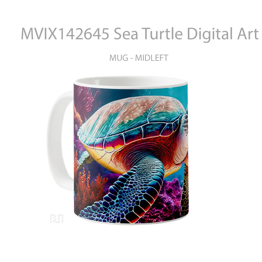 Mug Sea Turtle Digital Art Animal Gelas Hewan Lucu - All-side / Desain