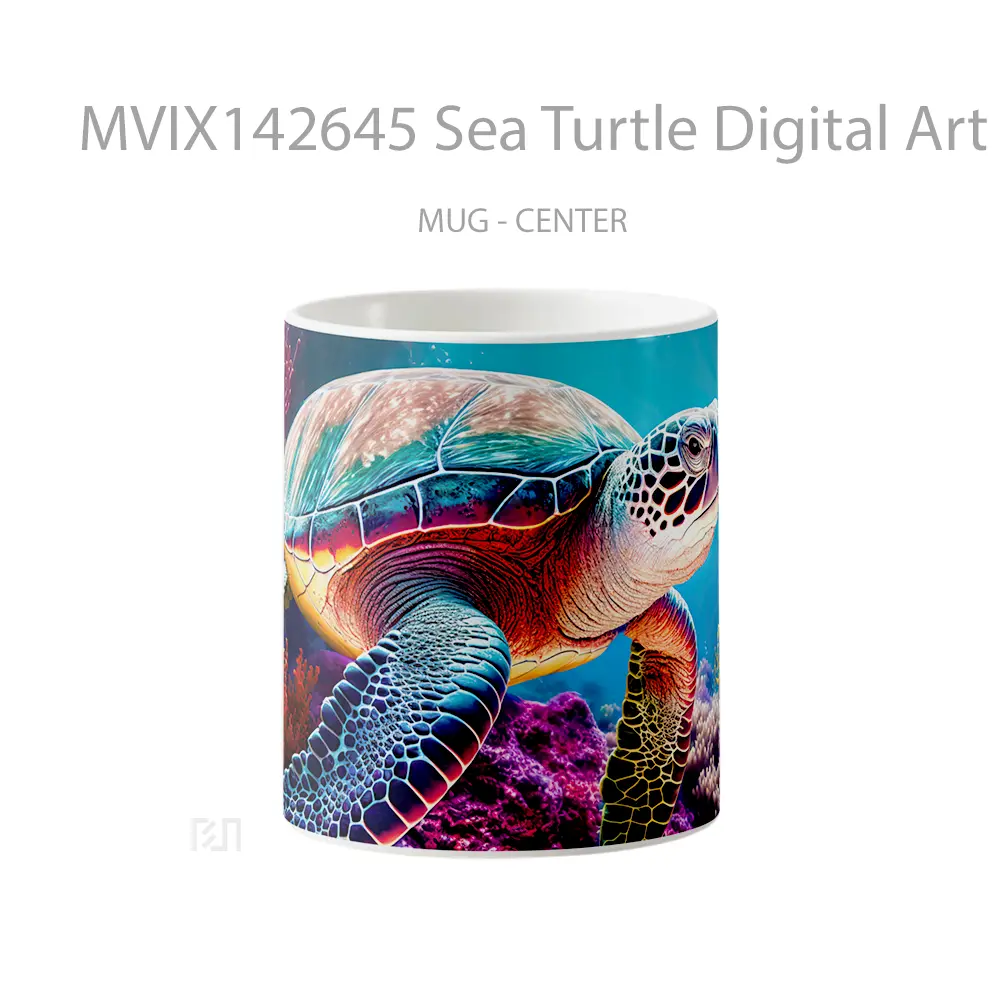 Mug Sea Turtle Digital Art Animal Gelas Hewan Lucu