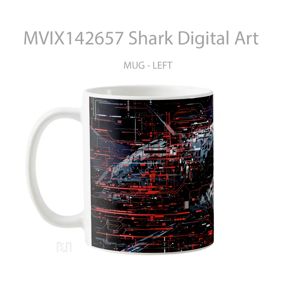 Mug Shark Digital Art Gelas Keramik Unik - All-side / Desain