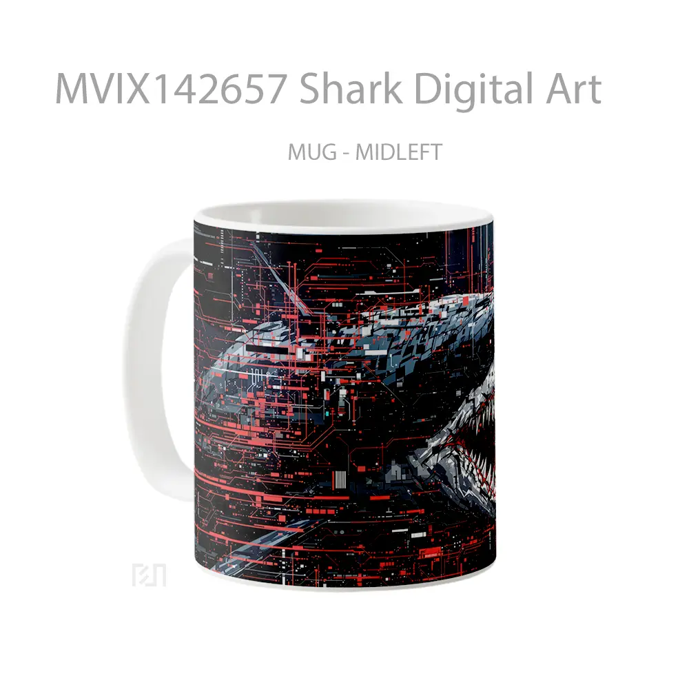 Mug Shark Digital Art Gelas Keramik Unik - All-side / Desain