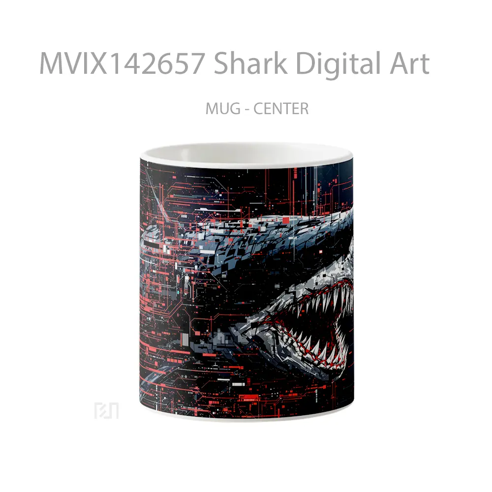 Mug Shark Digital Art Gelas Keramik Unik