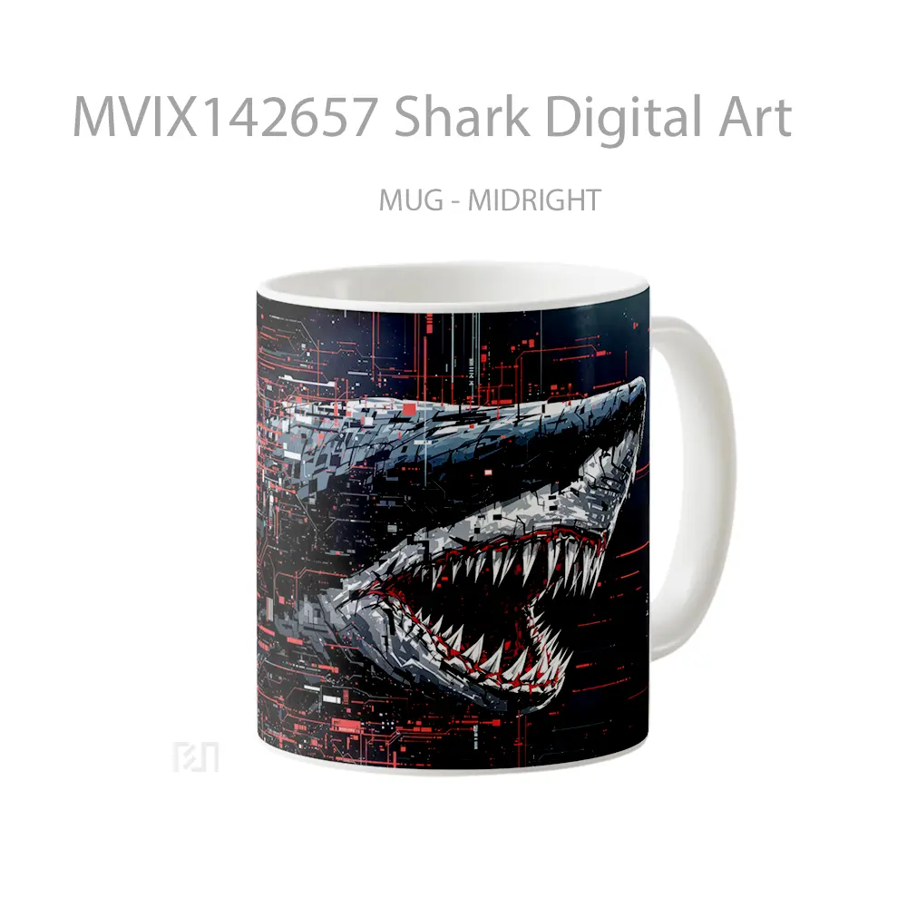 Mug Shark Digital Art Gelas Keramik Unik - All-side / Desain