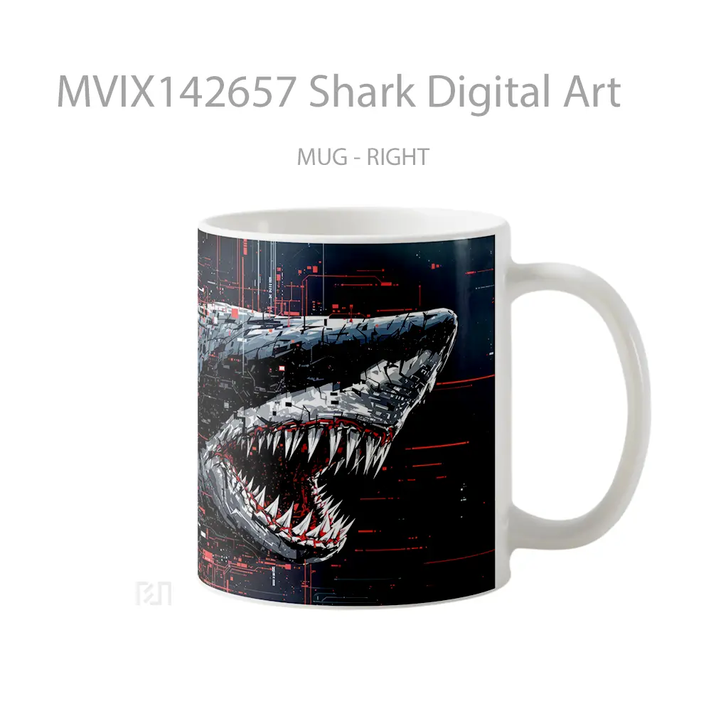Mug Shark Digital Art Gelas Keramik Unik - All-side / Desain
