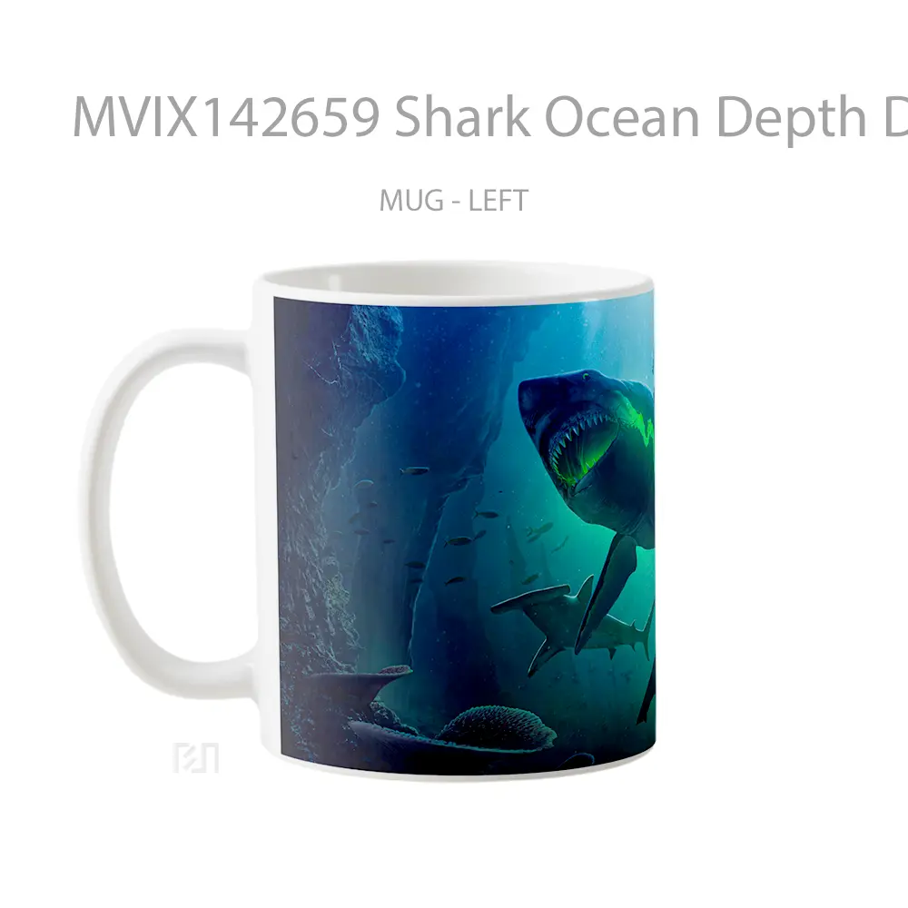 Mug Shark Ocean Depth Digital Art Gelas Pemandangan Alam - All-side / Desain