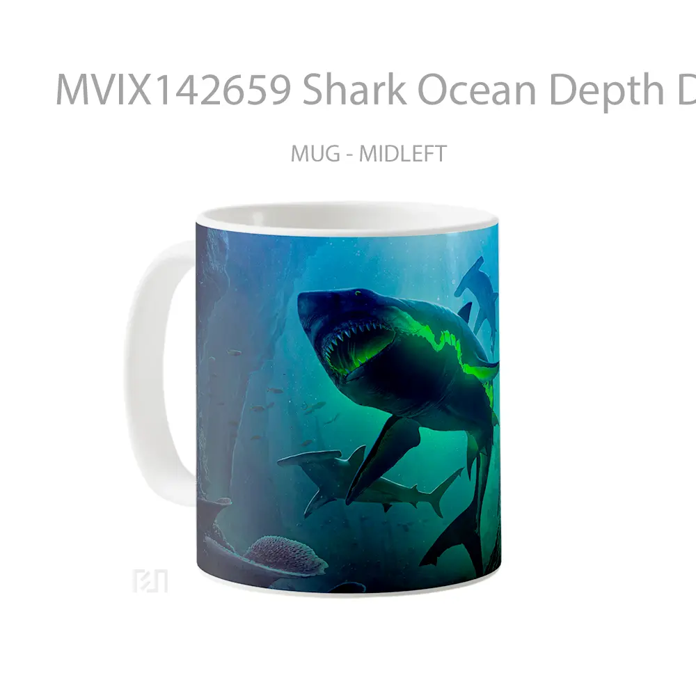 Mug Shark Ocean Depth Digital Art Gelas Pemandangan Alam - All-side / Desain
