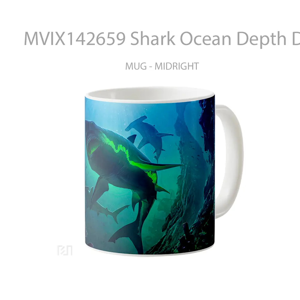 Mug Shark Ocean Depth Digital Art Gelas Pemandangan Alam - All-side / Desain
