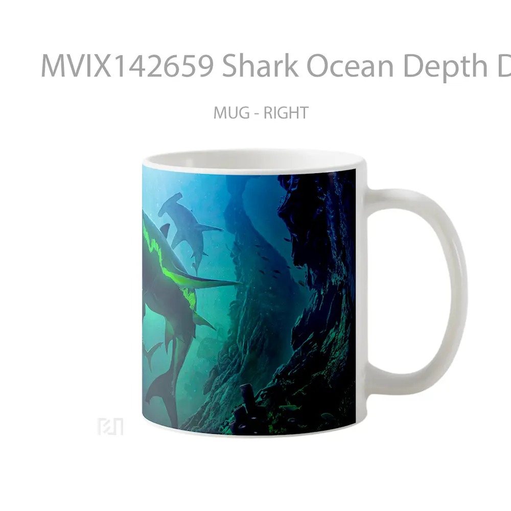 Mug Shark Ocean Depth Digital Art Gelas Pemandangan Alam - All-side / Desain