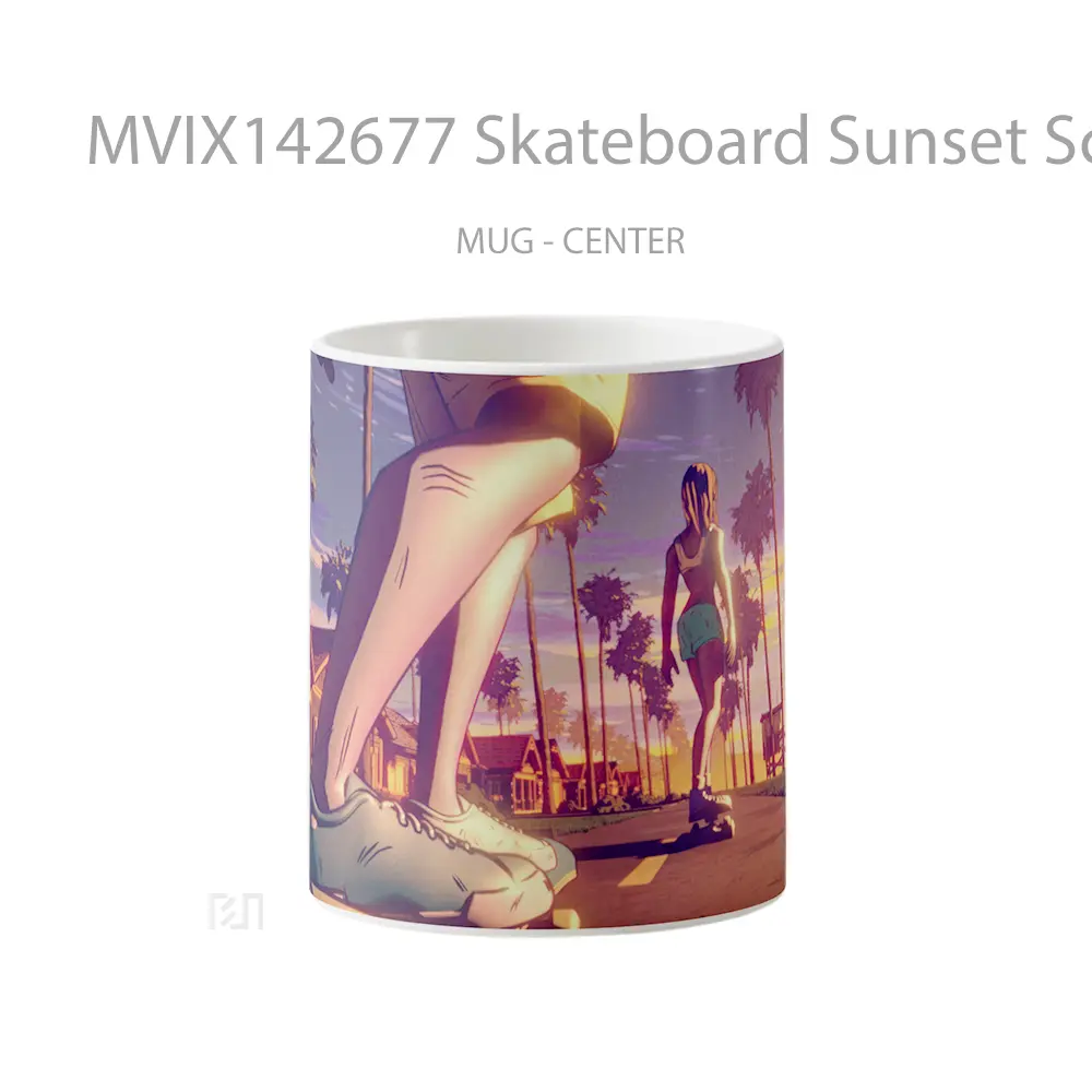 Mug Skateboard Sunset Scenery Digital Art Gelas Pemandangan Alam