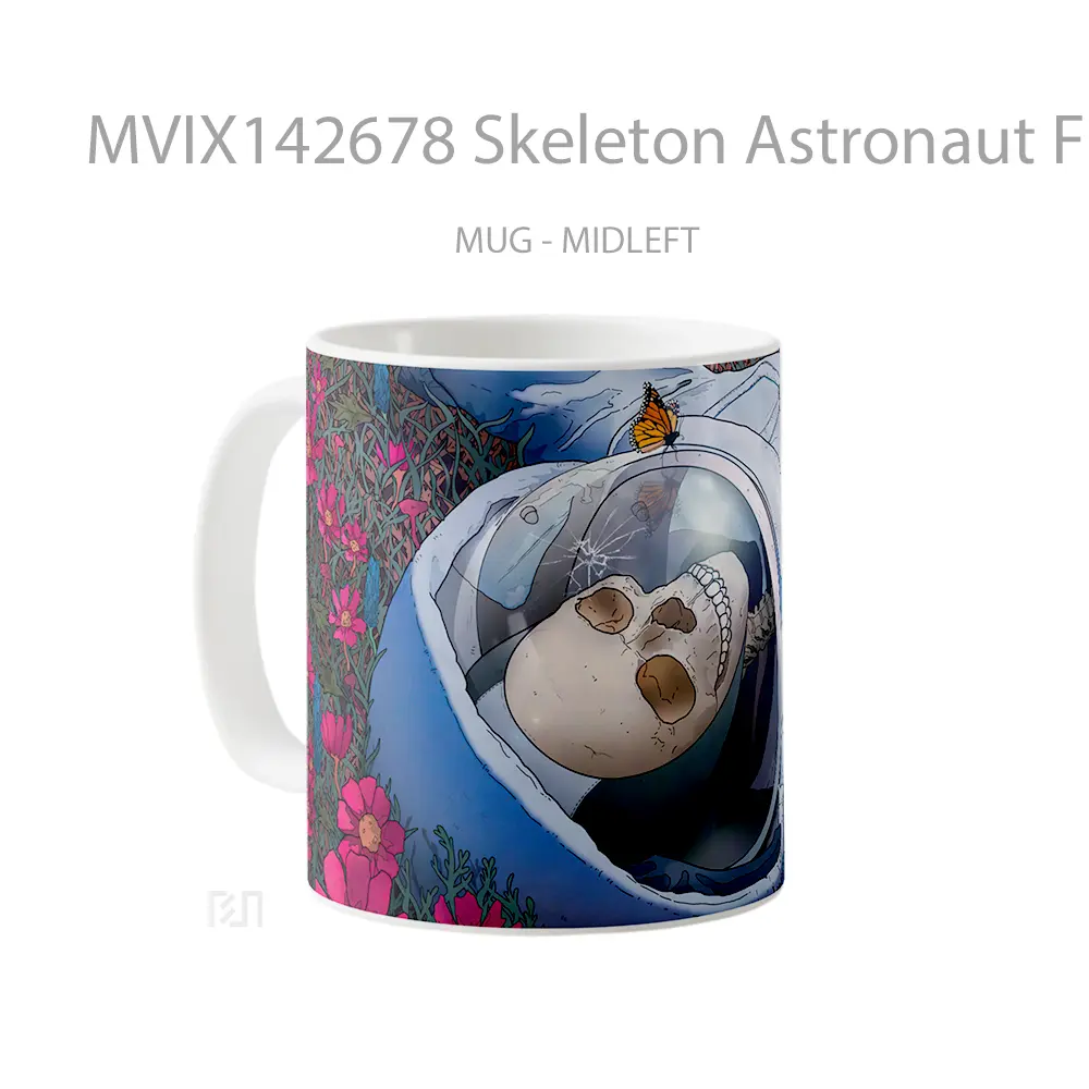 Mug Skeleton Astronaut Flower Field Digital Art Gelas Keramik Unik - All-side / Desain