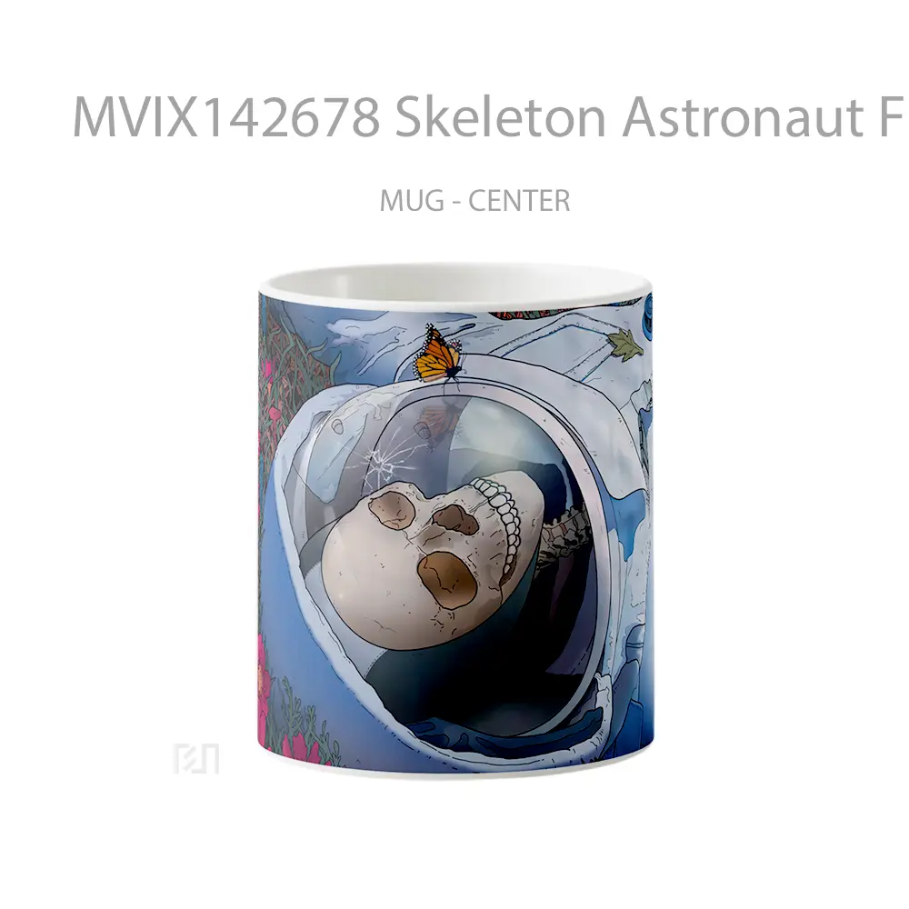 Mug Skeleton Astronaut Flower Field Digital Art Gelas Keramik Unik