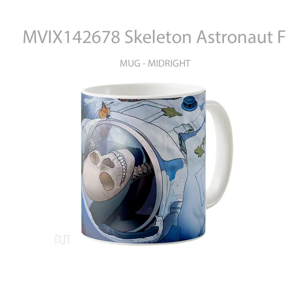 Mug Skeleton Astronaut Flower Field Digital Art Gelas Keramik Unik - All-side / Desain