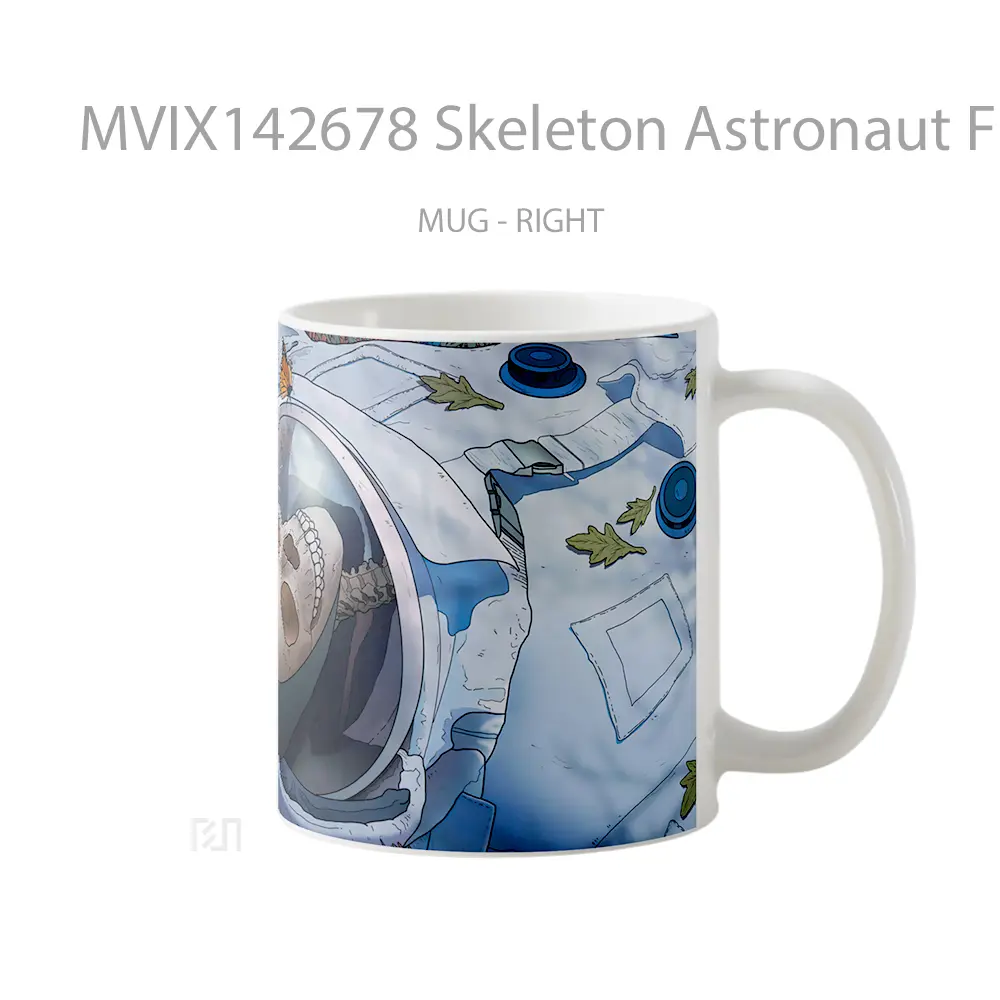 Mug Skeleton Astronaut Flower Field Digital Art Gelas Keramik Unik - All-side / Desain