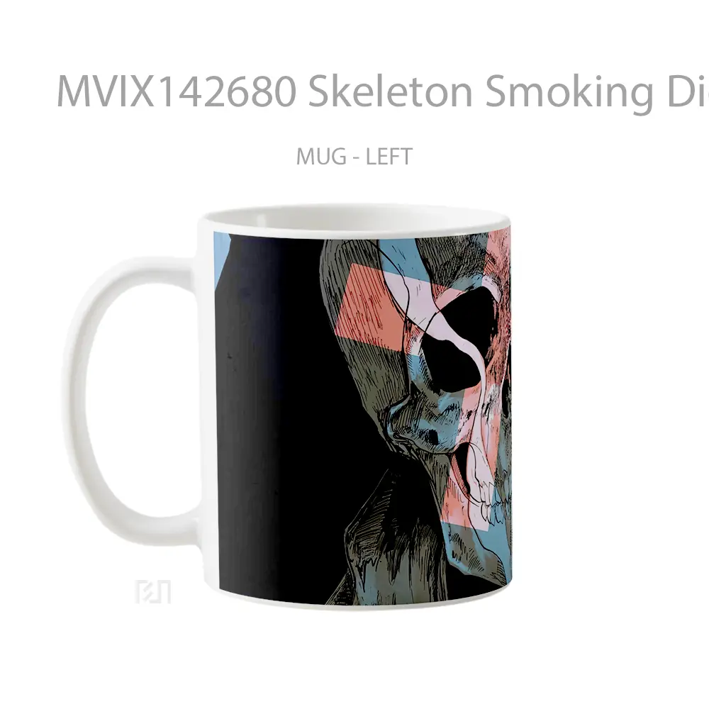 Mug Skeleton Smoking Digital Art Gelas Keramik Unik - All-side / Desain