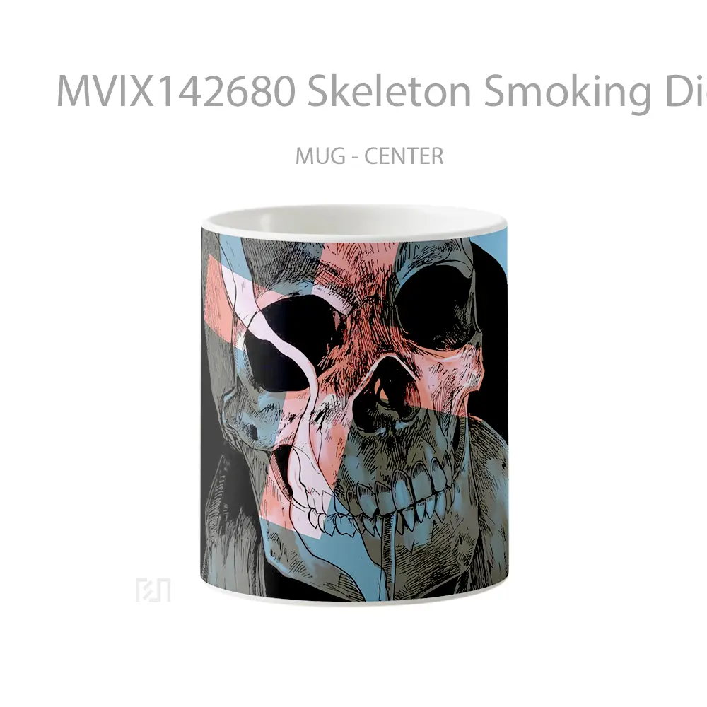 Mug Skeleton Smoking Digital Art Gelas Keramik Unik