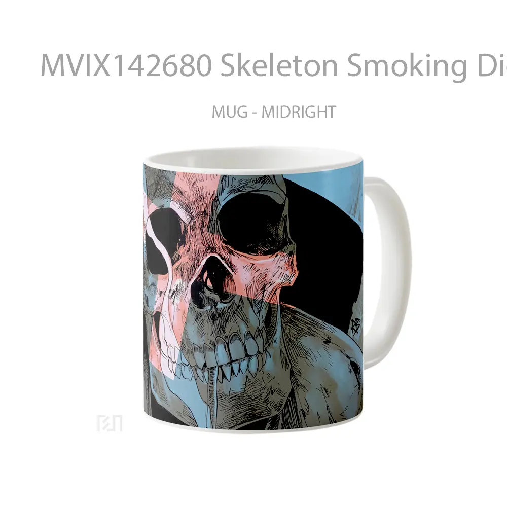 Mug Skeleton Smoking Digital Art Gelas Keramik Unik - All-side / Desain