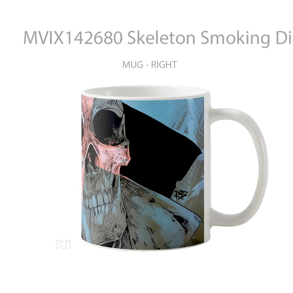 Mug Skeleton Smoking Digital Art Gelas Keramik Unik - All-side / Desain