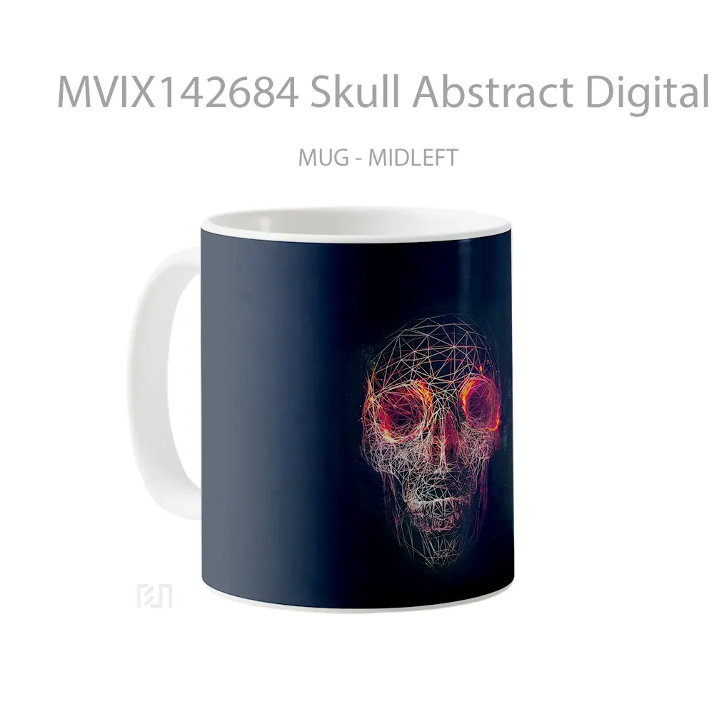 Mug Skull Abstract Digital Art Wallpaper Gelas Keramik Unik - All-side / Desain