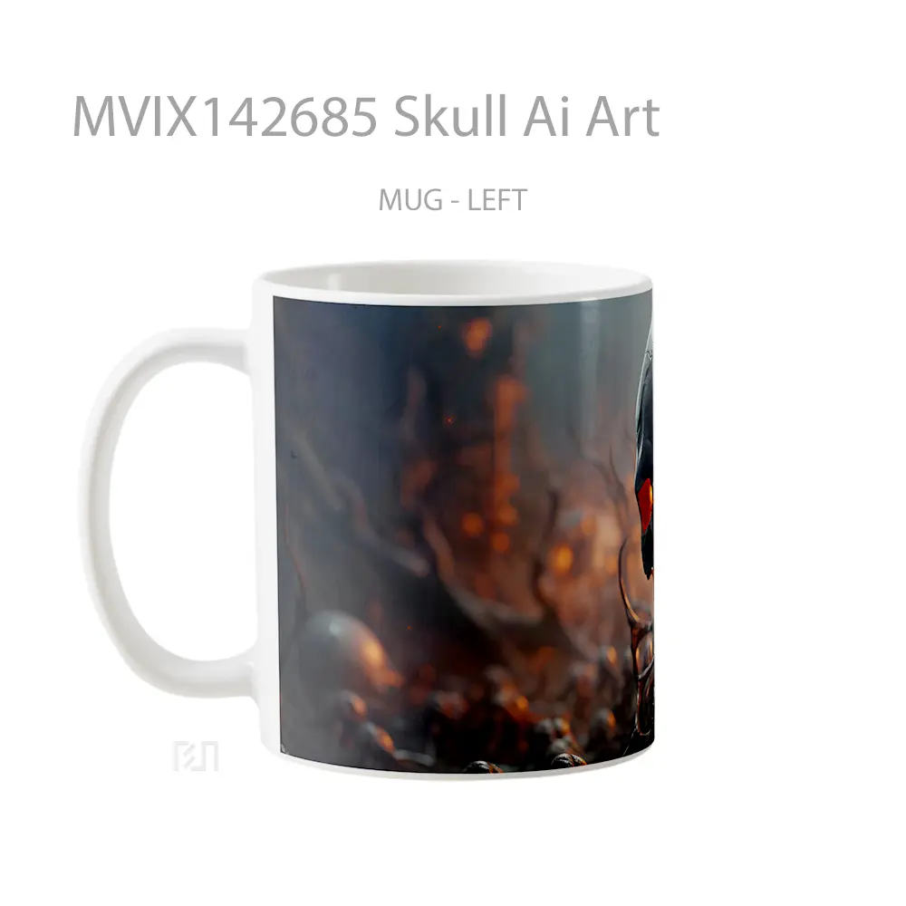 Mug Skull Ai Art Gelas Keramik Unik - All-side / Desain