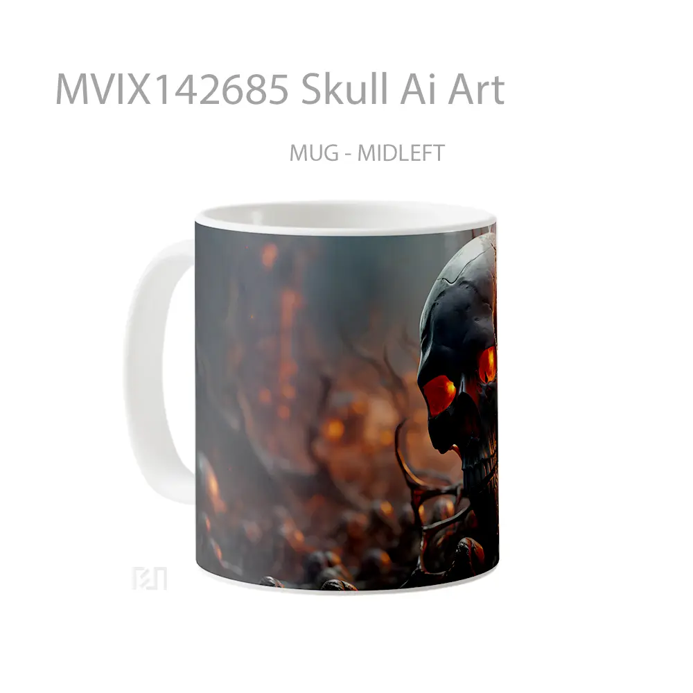 Mug Skull Ai Art Gelas Keramik Unik - All-side / Desain