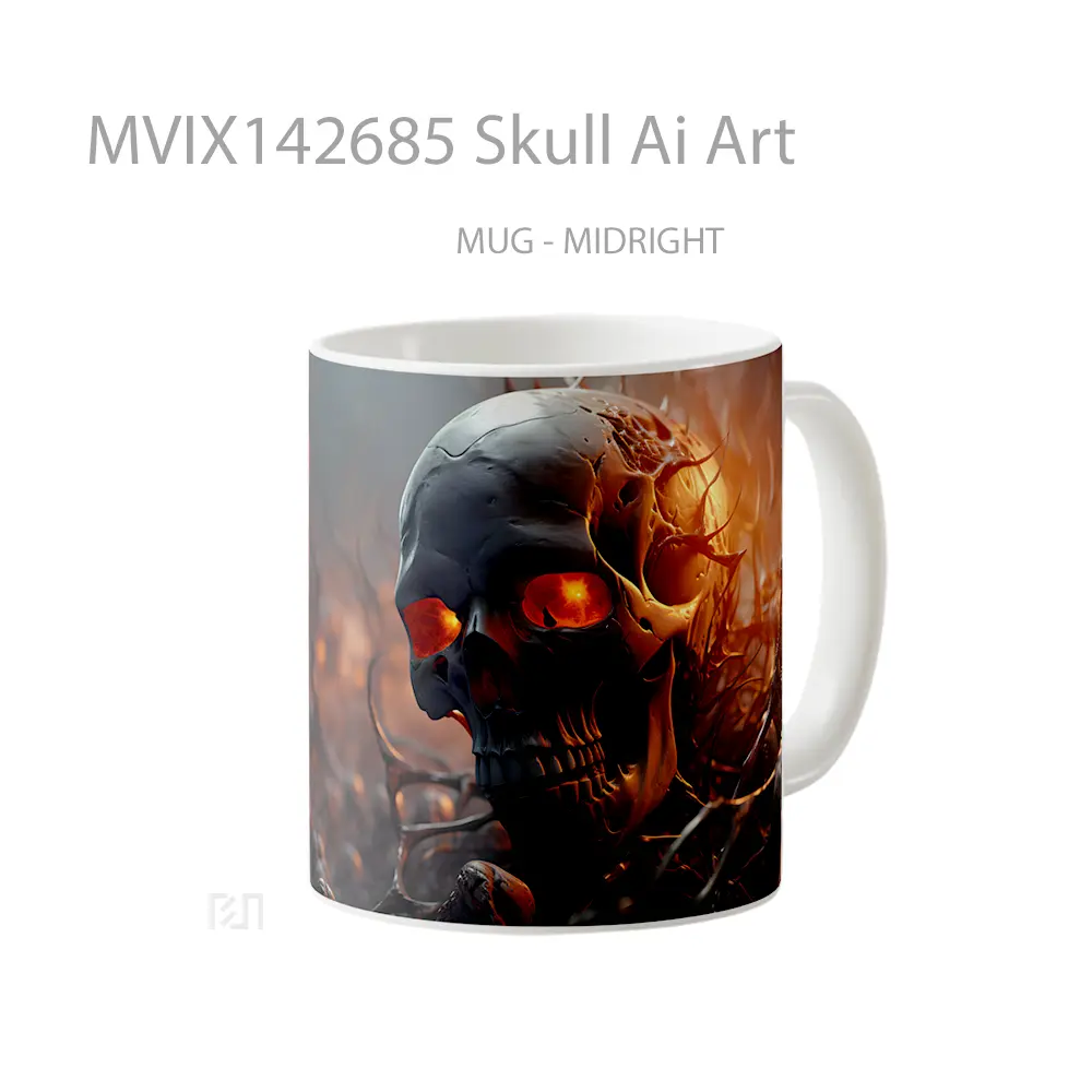 Mug Skull Ai Art Gelas Keramik Unik - All-side / Desain