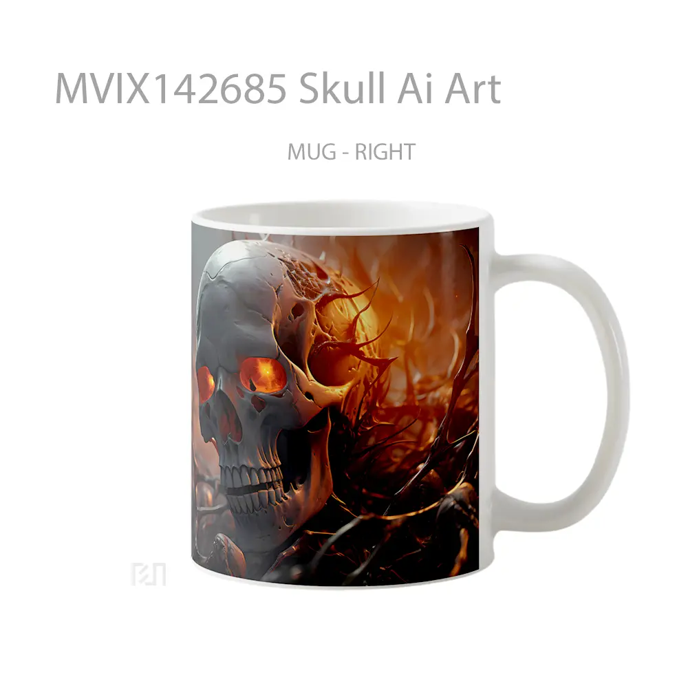 Mug Skull Ai Art Gelas Keramik Unik - All-side / Desain