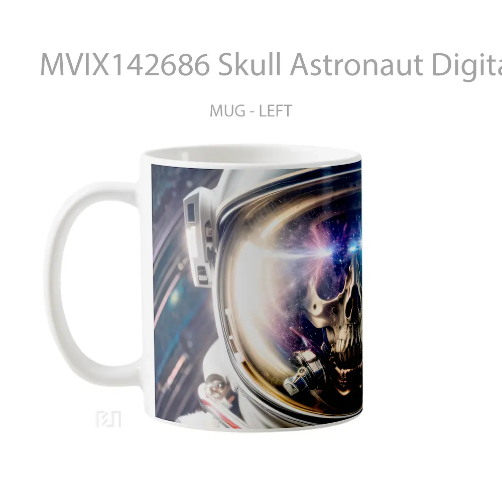 Mug Skull Astronaut Digital Art Gelas Keramik Unik - All-side / Desain